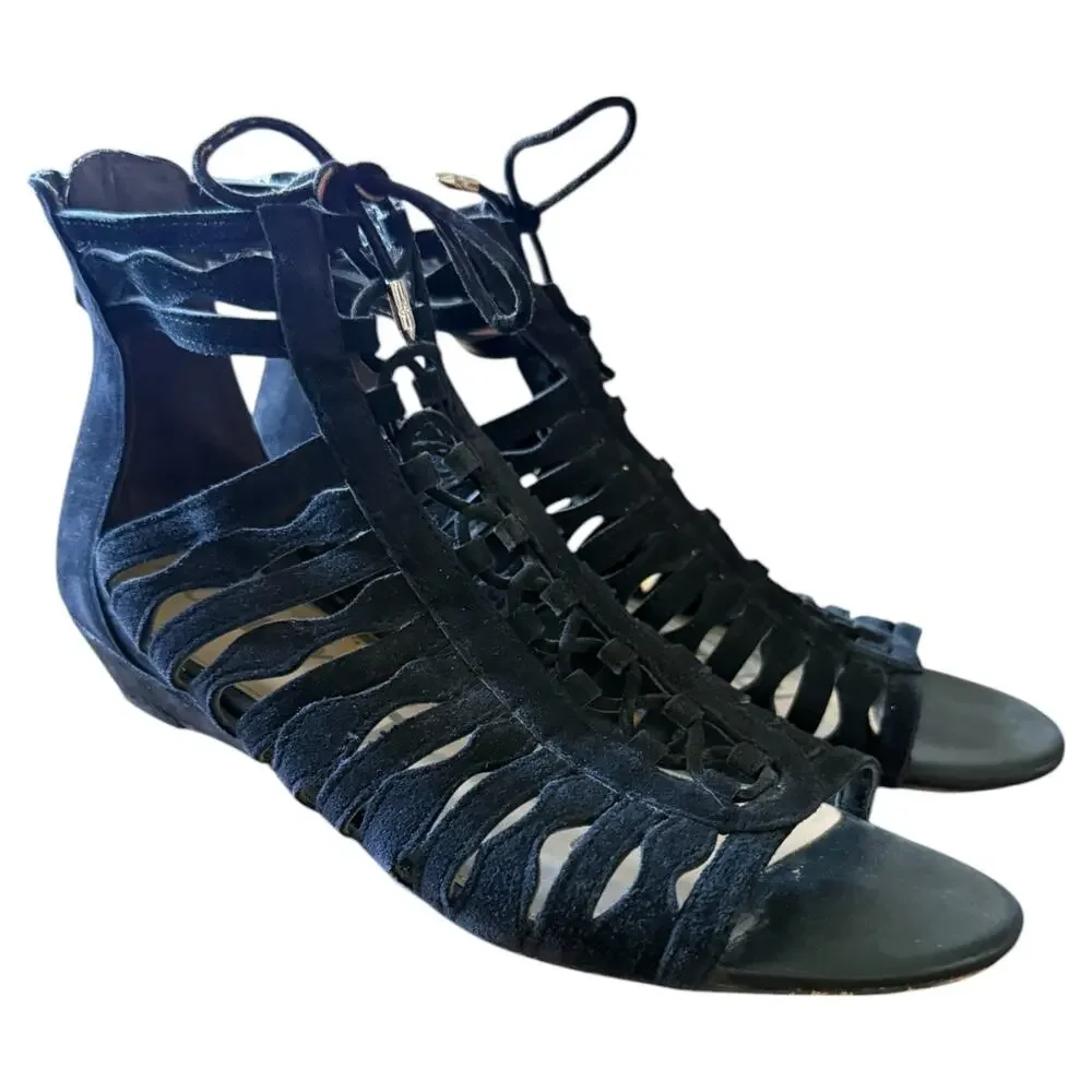 Sam Edelman Dalecee Black Suede Gladiator Sandals Womens Size 8.5 Zip Back